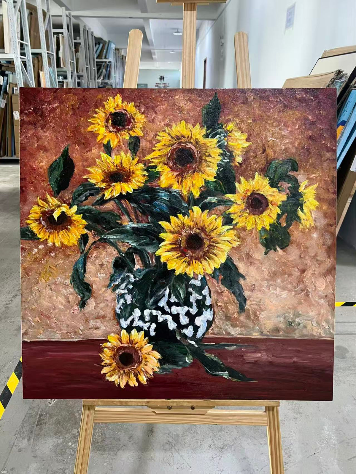 Sunflowers in a Patterned Vase