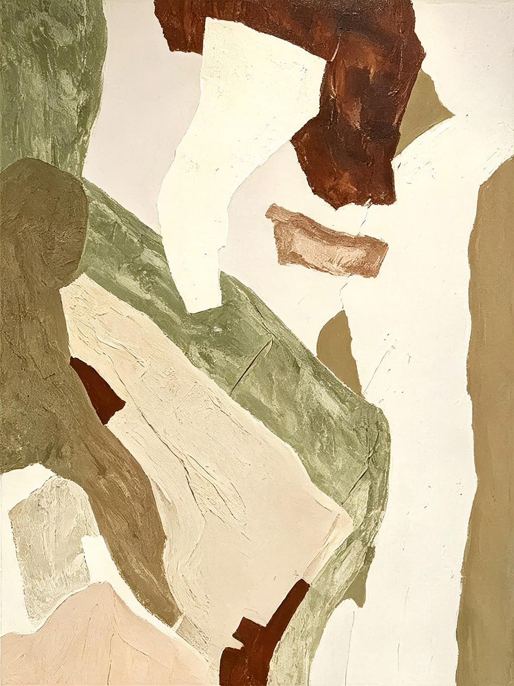 Torn planes of sage, cream and rust overlapping like paper
