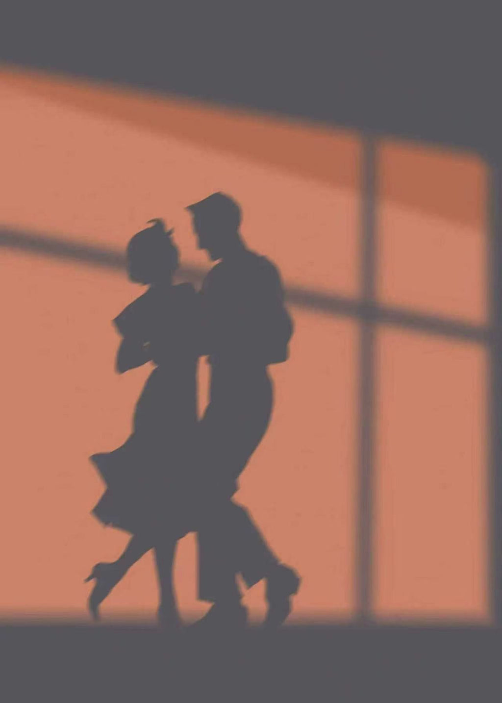 The shadow of a dancing couple on a coral wall