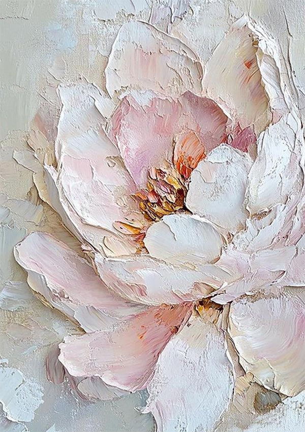 One large blush peony carved in thick creamy paint