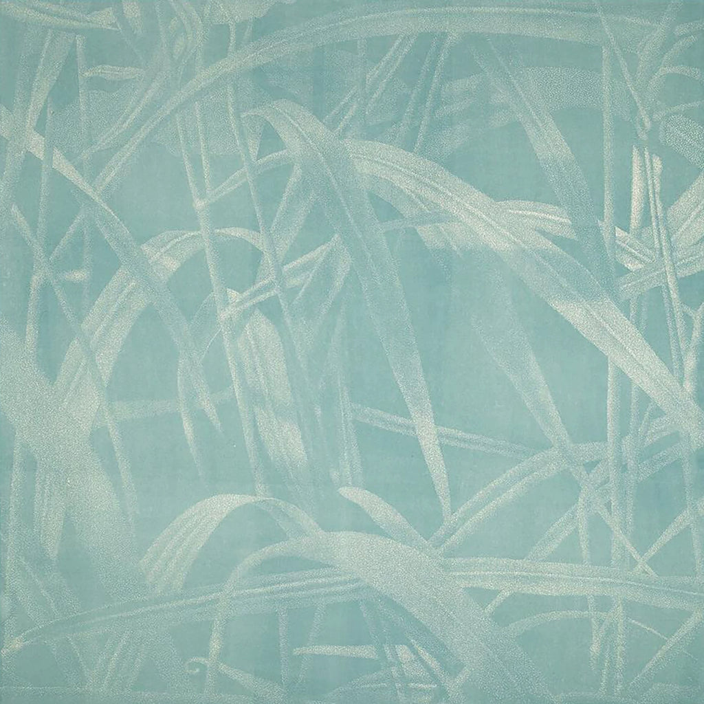 Faint sweeping grass shapes on a dusty teal ground