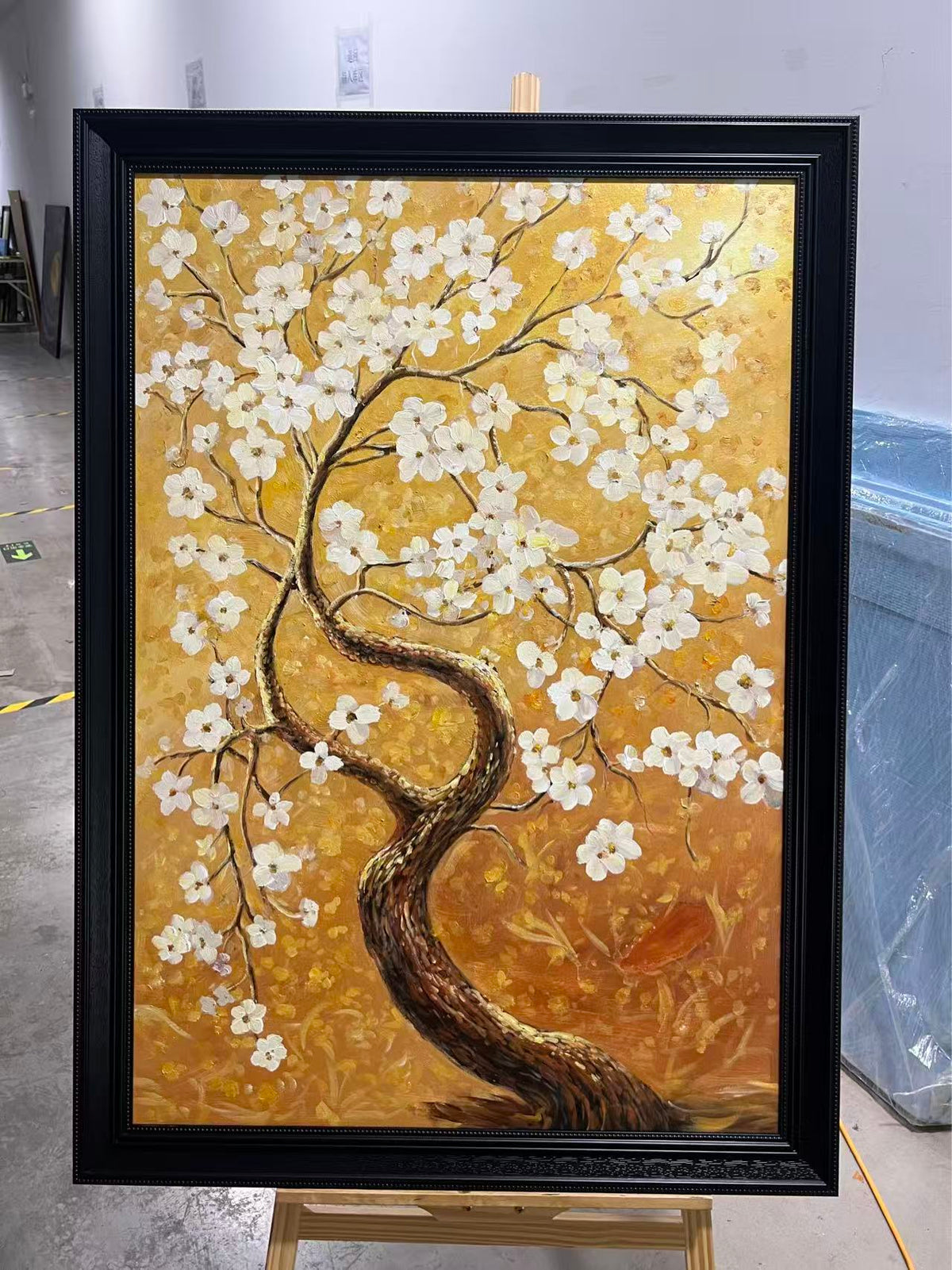 White Blossom Tree on Gold
