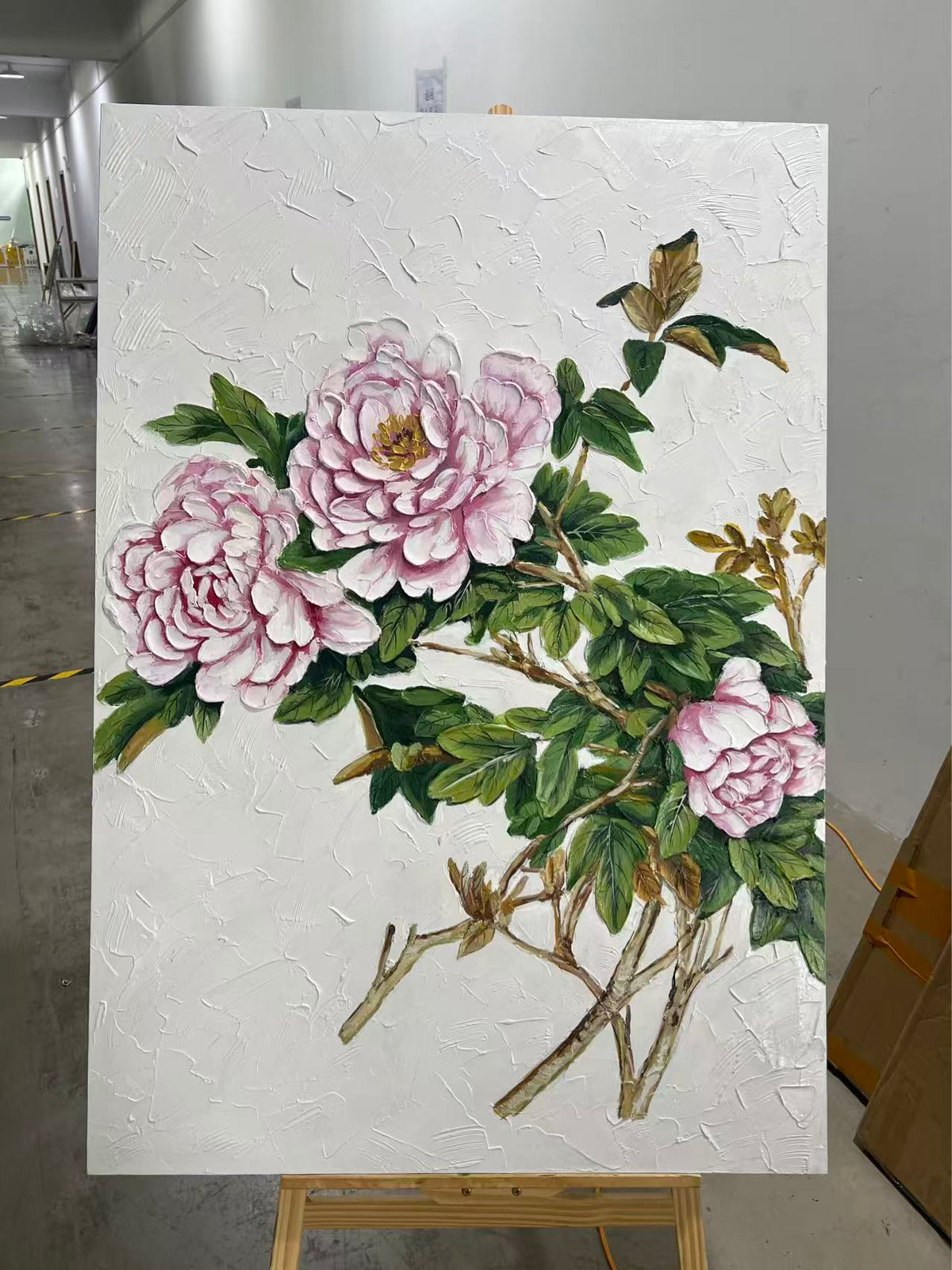 Pink Peonies on Stucco