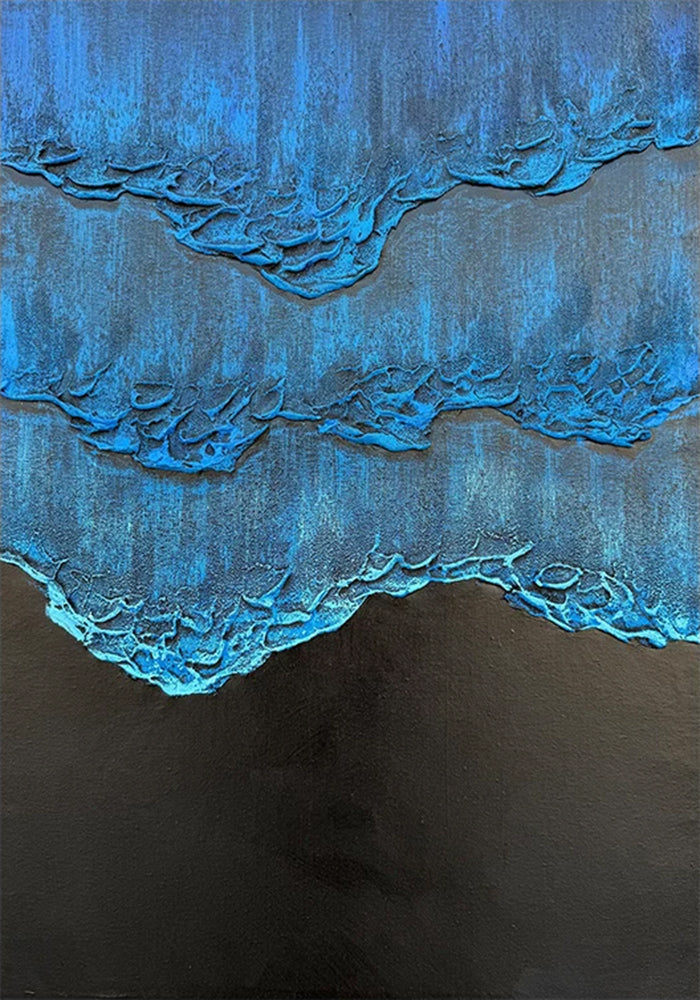 Layers of electric-blue sculpted ridges over black