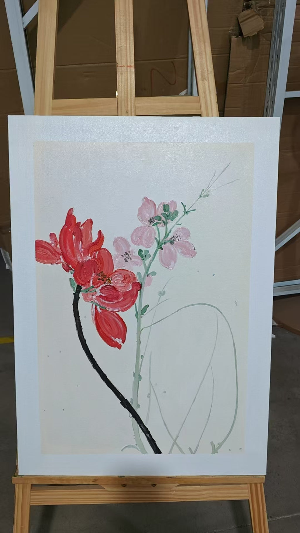 Red Blossom and Pink Sprig