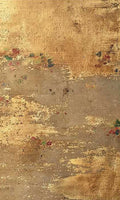 Weathered gold leaf over grey with faint traces of tiny flowers, like an aged screen