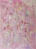 Dripping layers of pink, lilac and peach in loose abstract strokes