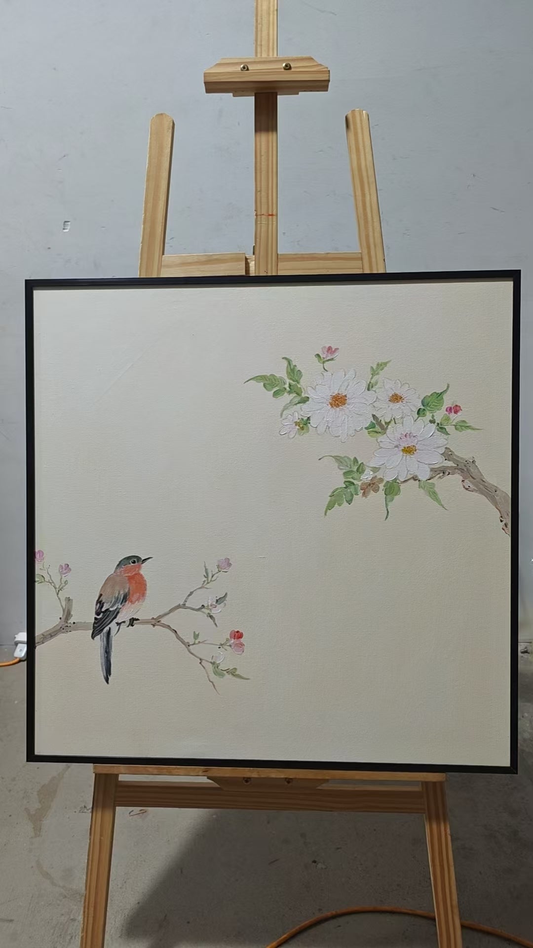 Robin and White Blossoms
