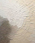Radiating ivory and taupe palette-knife strokes like a fanned shell
