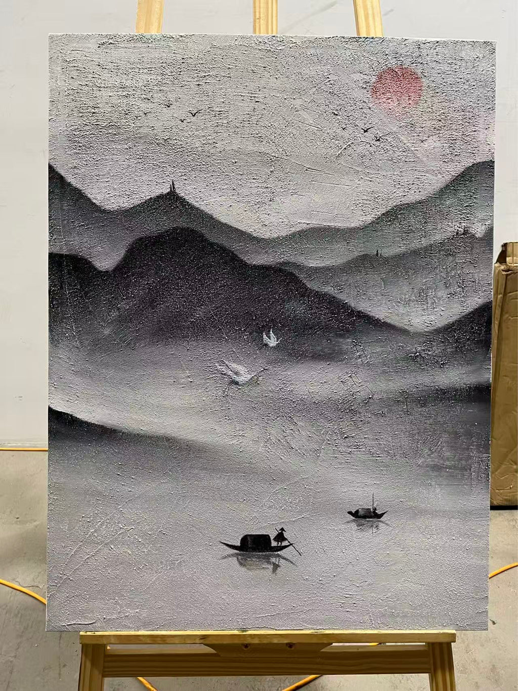 Ink Mountains and Red Sun