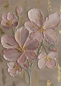 Sculpted mauve blossoms with gold flecks on a taupe ground