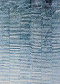Rows of fine wave-like ridges in denim, sky and white, like windblown water