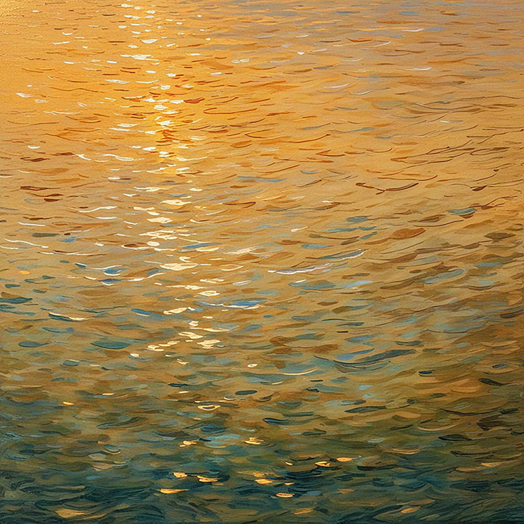 Warm gold light rippling over a dark teal sea