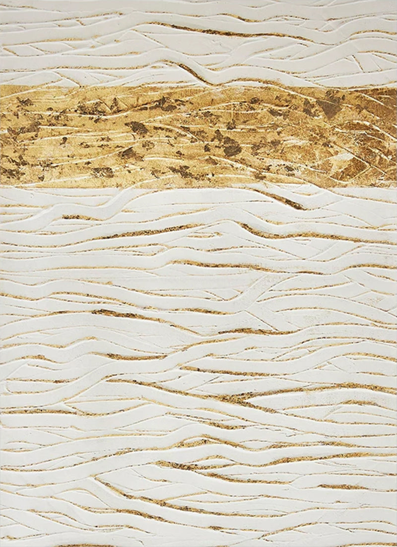 A gold leaf band over rippling ivory texture with fine gold lines