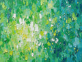 Dabs of emerald, lime, teal and white layered in thick palette-knife texture