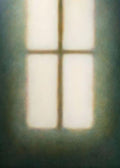 A soft-glowing window floating in deep green shadow