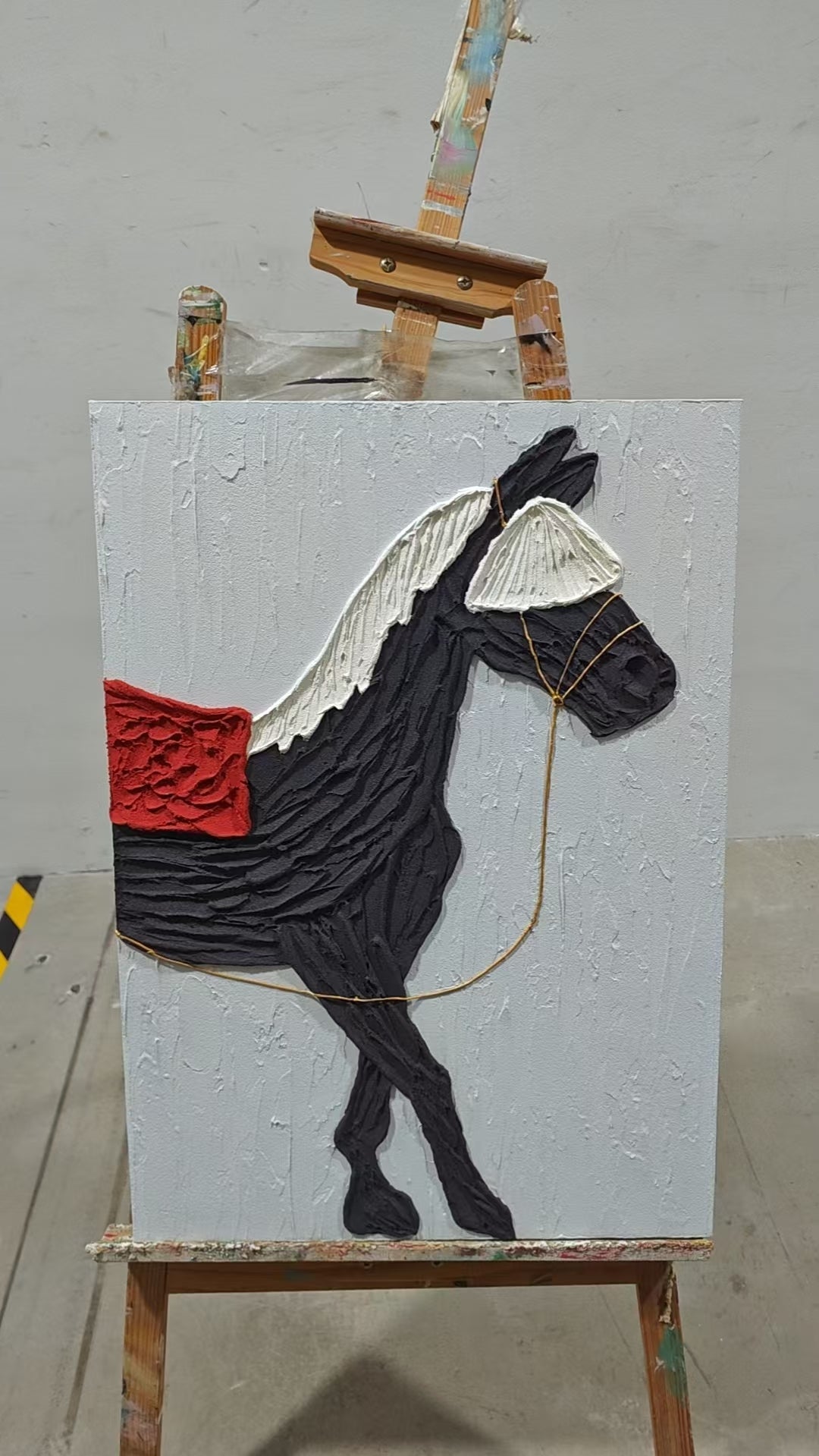 Black Horse with Red Saddle
