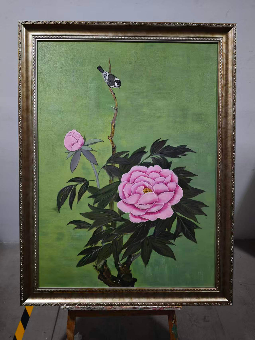Peony and Tit on Green