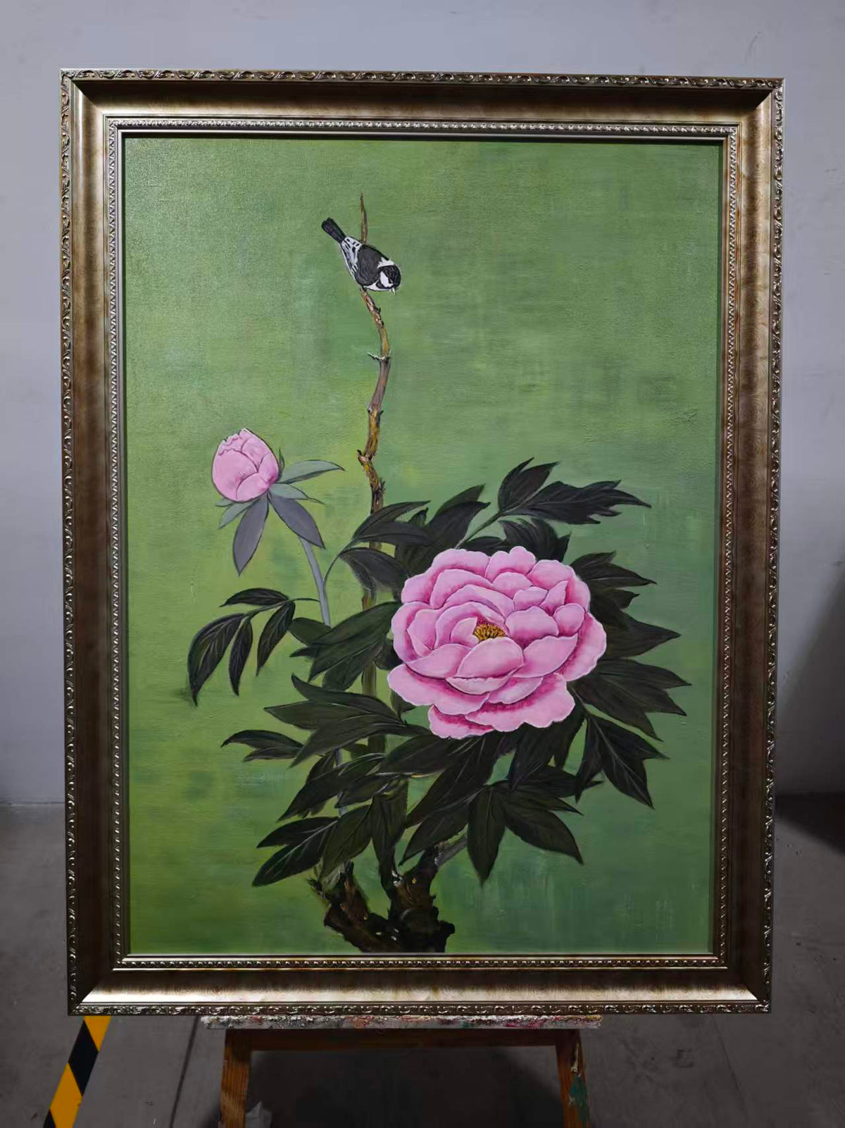 Peony and Tit on Green