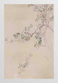 Fine sprigs of pale blossoms on a linen-beige panel