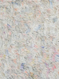 Short feathered strokes of pastel lilac, blue and peach on white