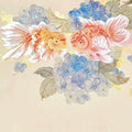 Two orange goldfish among clouds of blue hydrangea