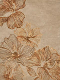 Large blossoms outlined in fine copper lines over a warm taupe ground