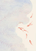 A few coral koi gliding through pale lilac waves