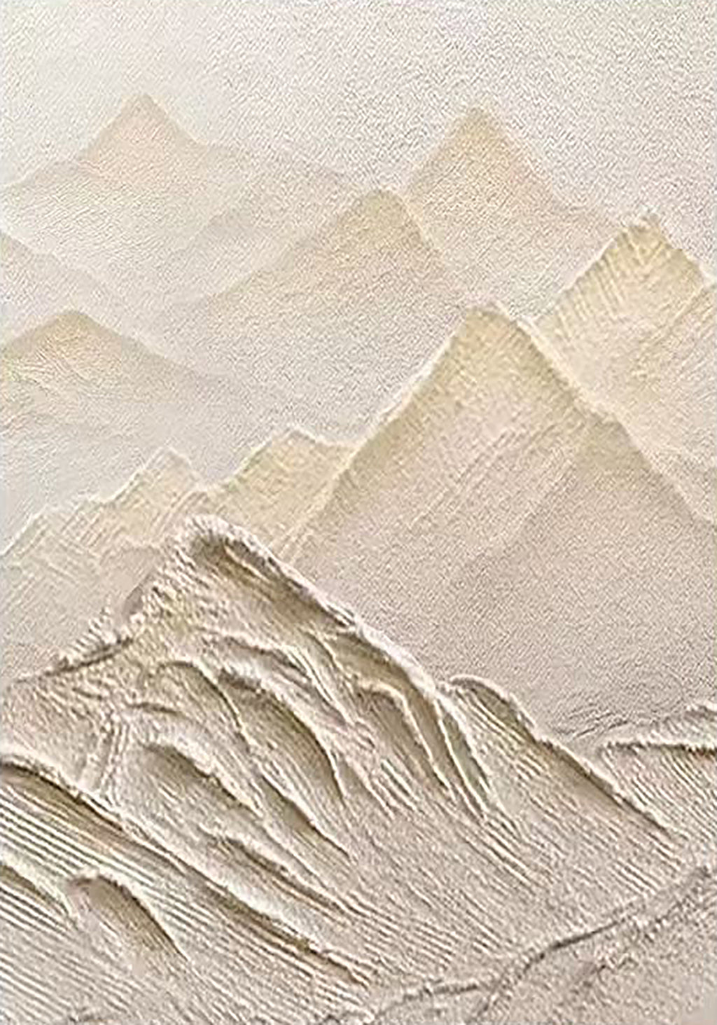 Layered mountain peaks sculpted in thick ivory and pale gold texture