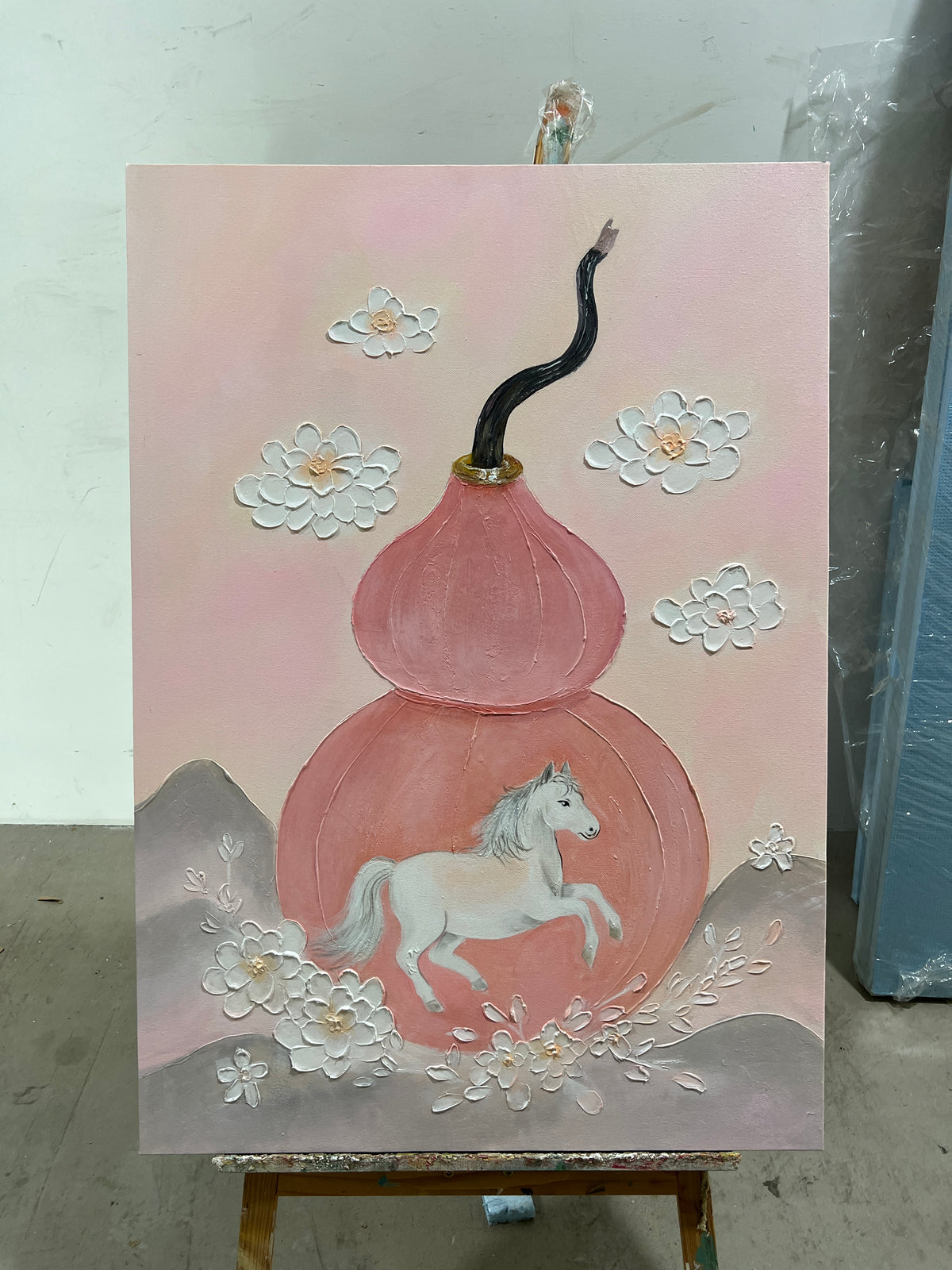 White Horse and Pink Gourd
