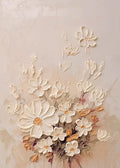 A sculpted bouquet of ivory daisies and blossoms raised from a soft blush ground