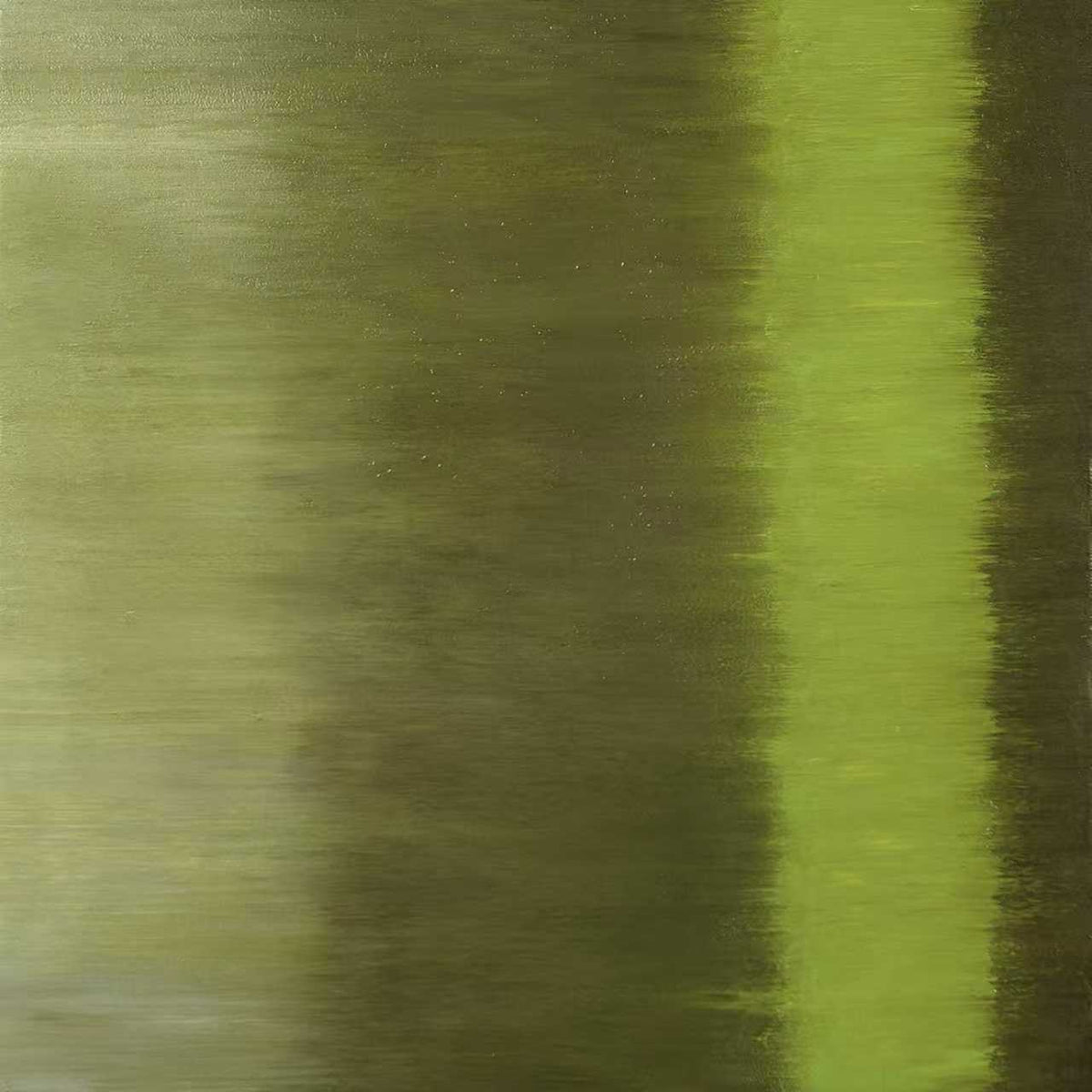 Blurred bands of olive, moss and a bright lime stripe, like a landscape seen at speed