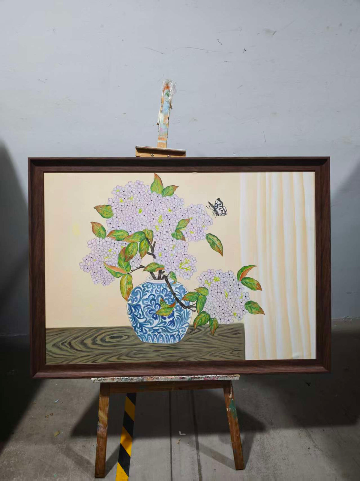 Hydrangeas in a Blue and White Jar
