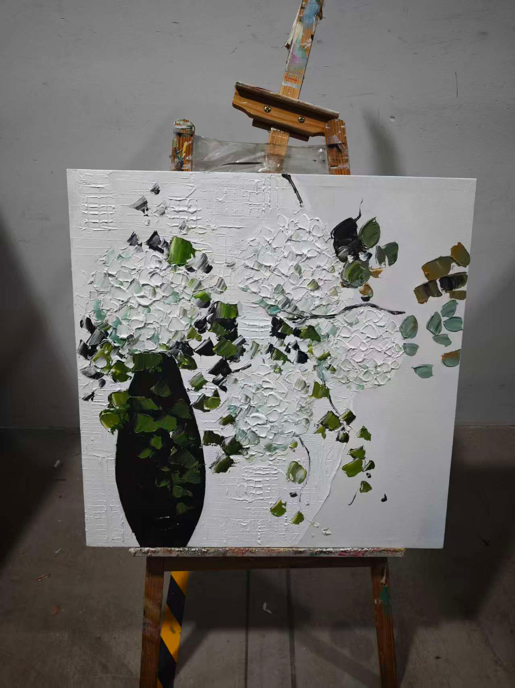 Hydrangea in a Black Vase