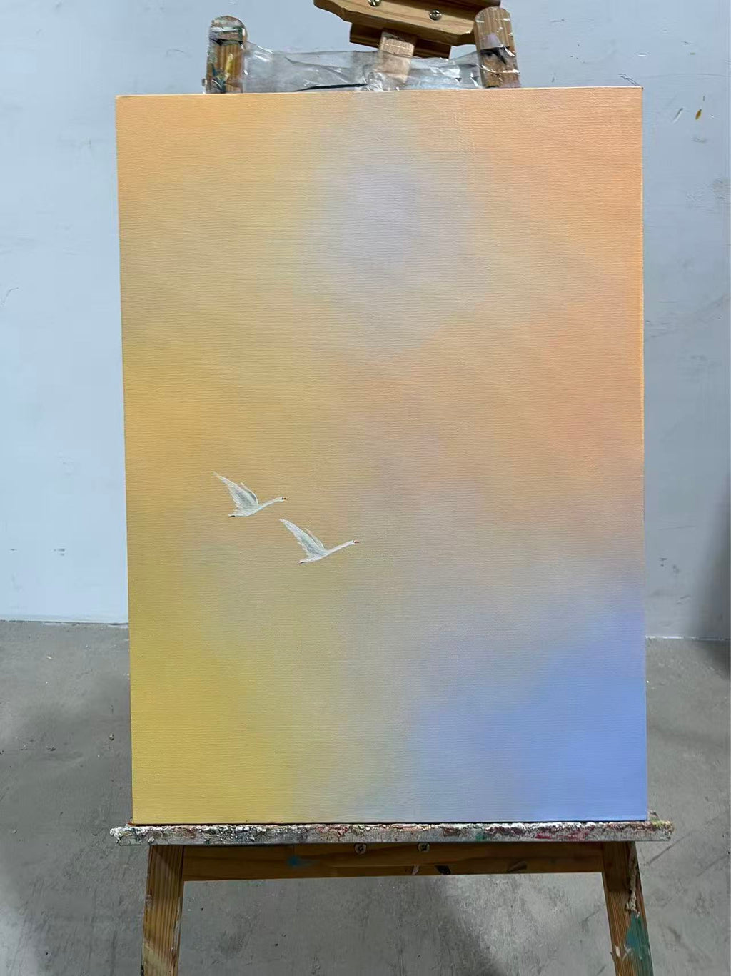 Two Swans in a Pastel Sky