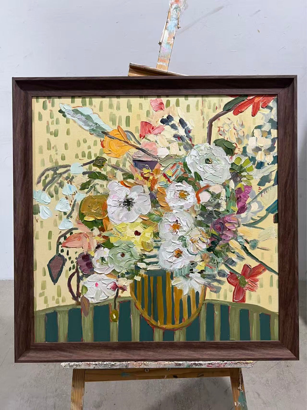 Wild Bouquet in a Striped Vase