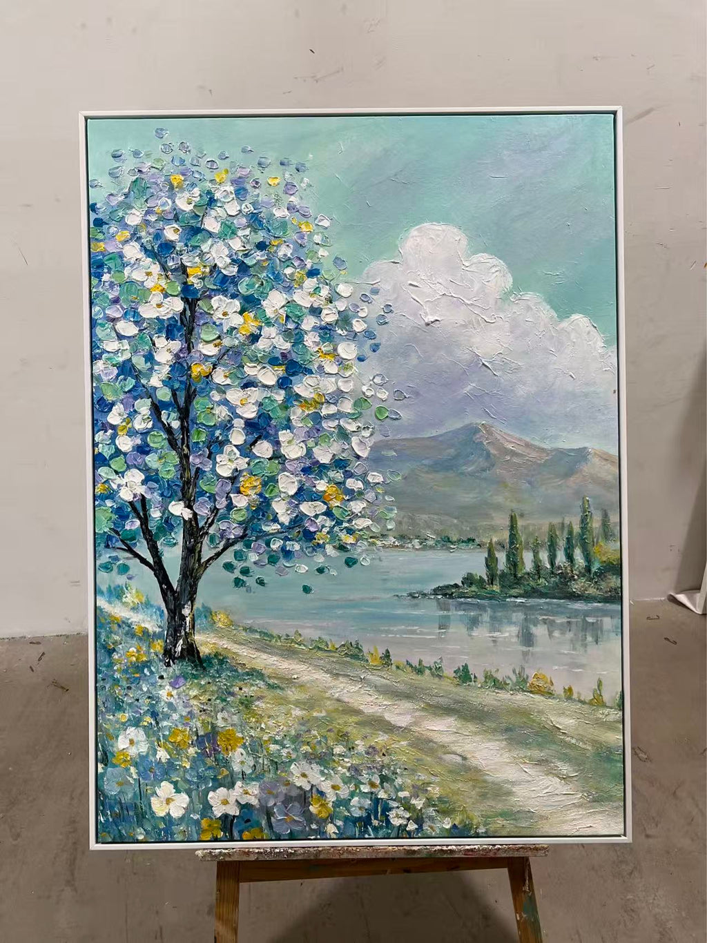 Blue Blossom Tree by the Lake