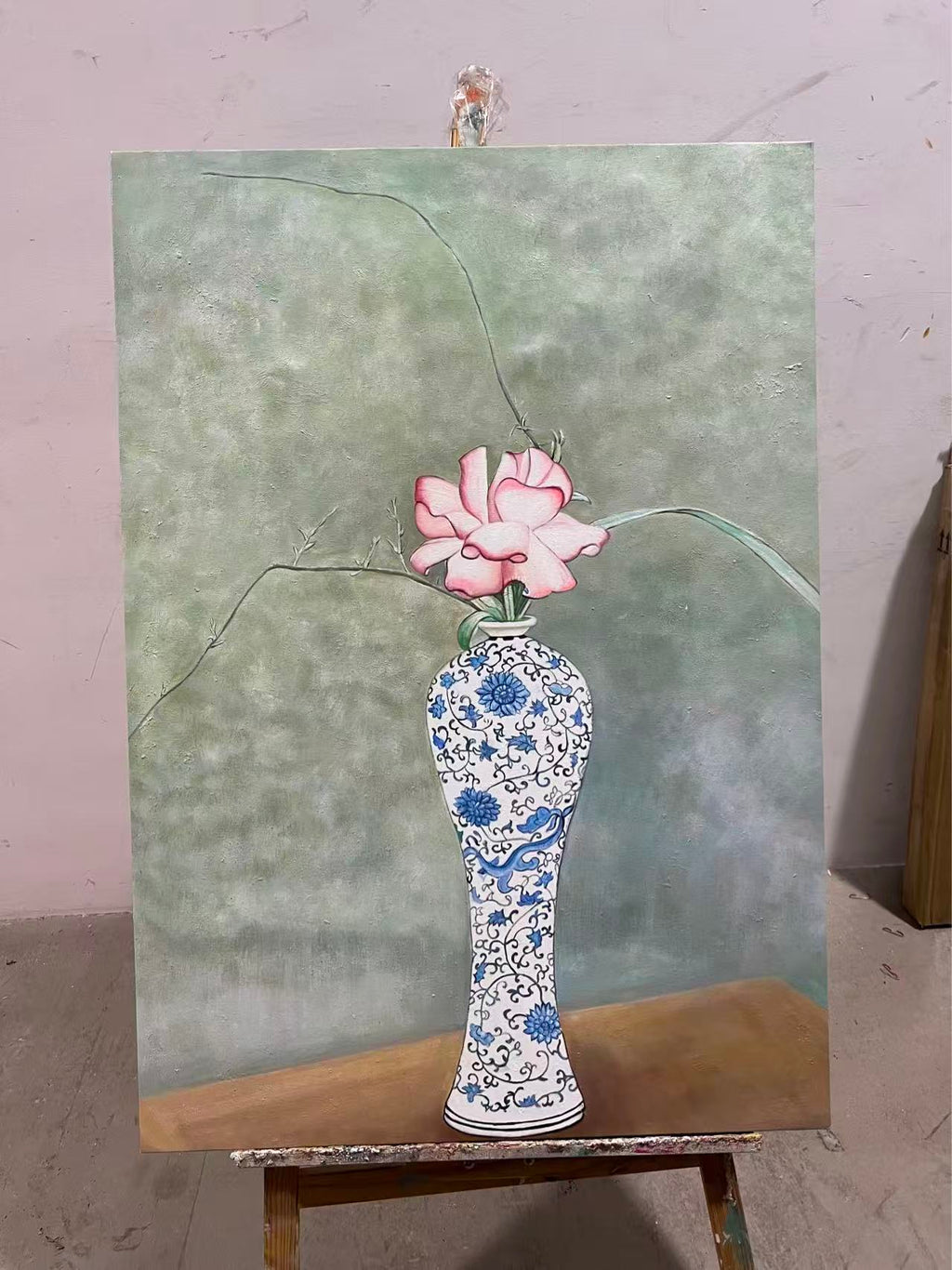Rose in a Blue and White Vase