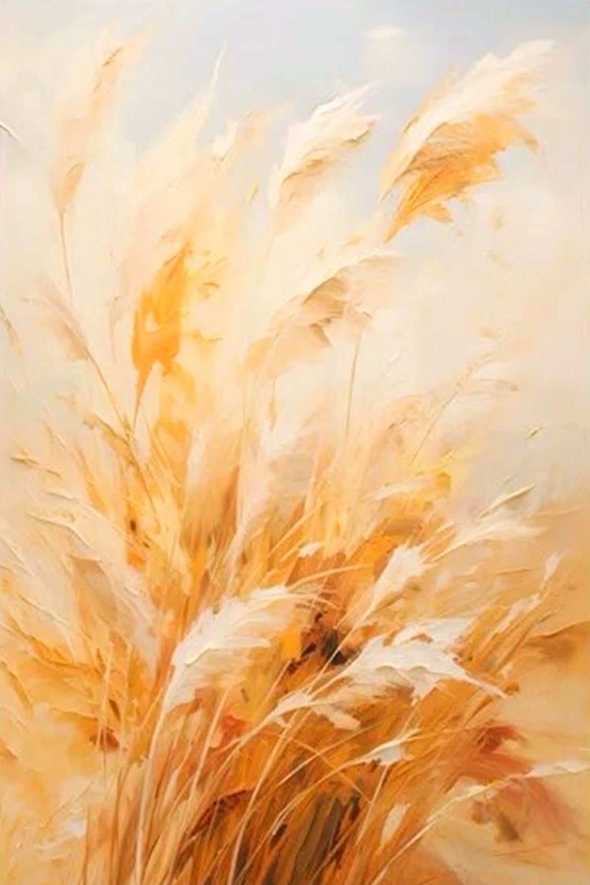 Feathery pampas grass sweeping in warm amber and cream strokes
