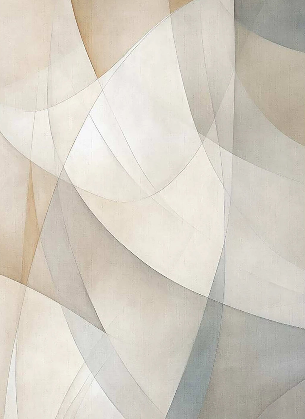 Overlapping translucent curves of ivory, sand and soft grey like folded paper