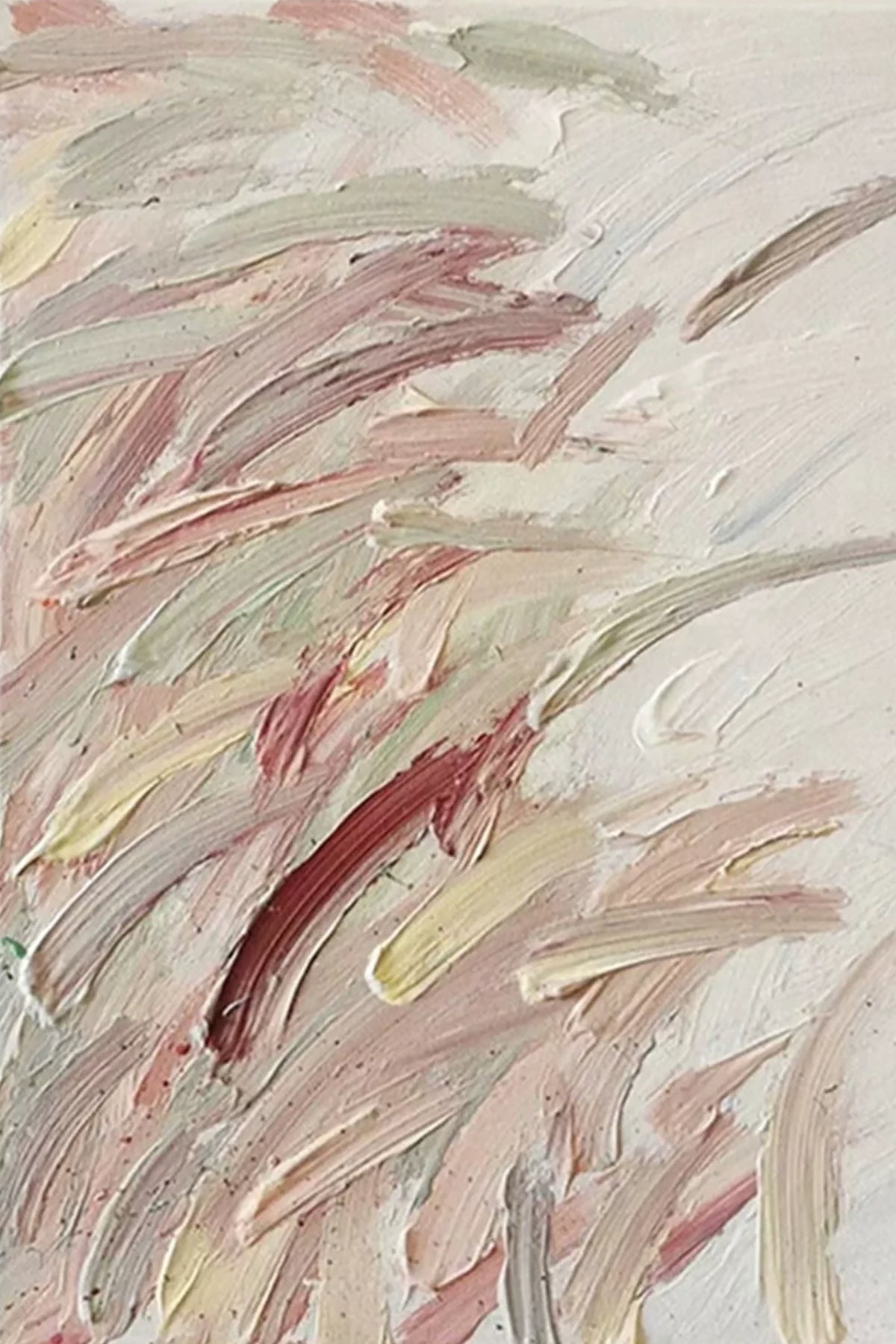 Sweeping strokes of blush, sage, cream and a single crimson streak across a white ground