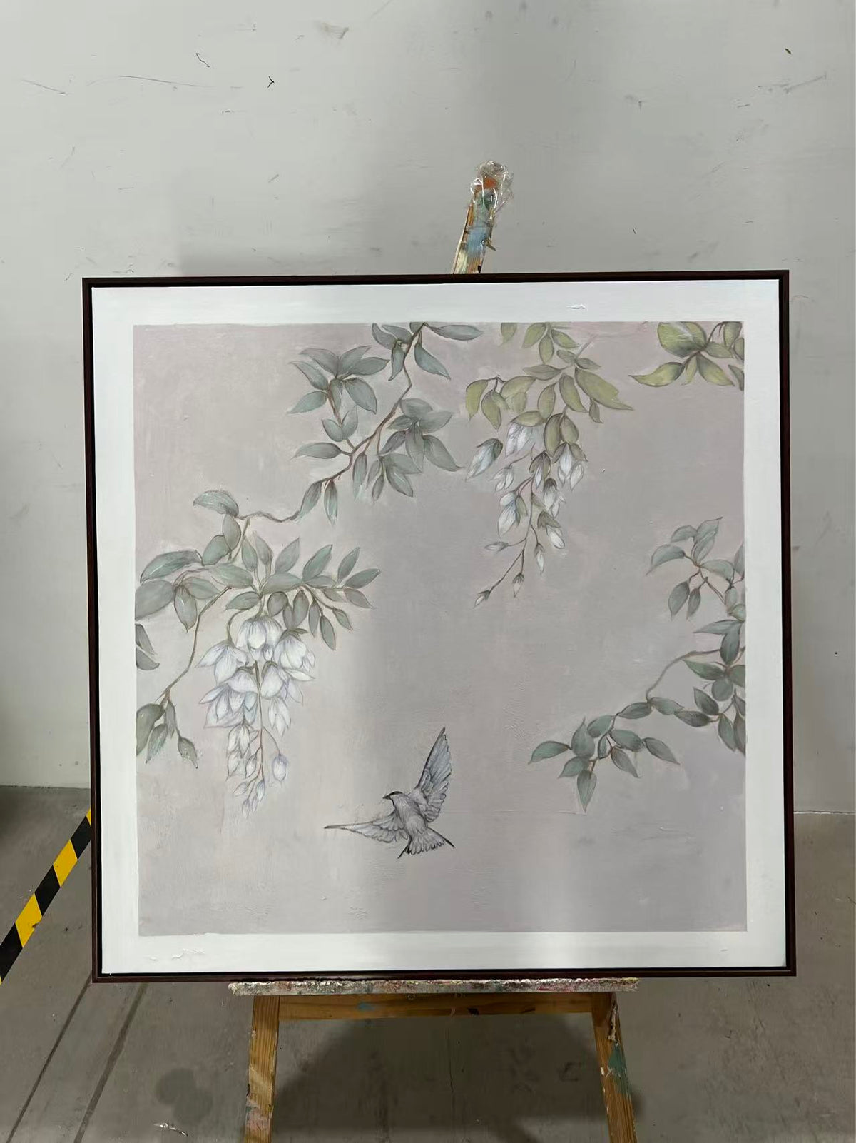 Wisteria and Swallow in Pearl