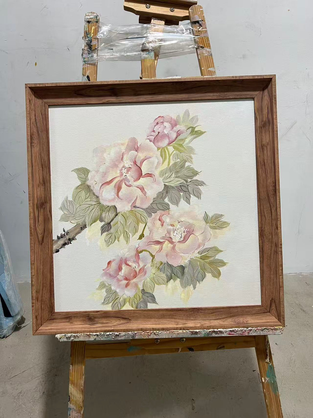 Peonies and Small Bird