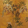 Painted ferns and foliage spreading across a burnished gold ground.