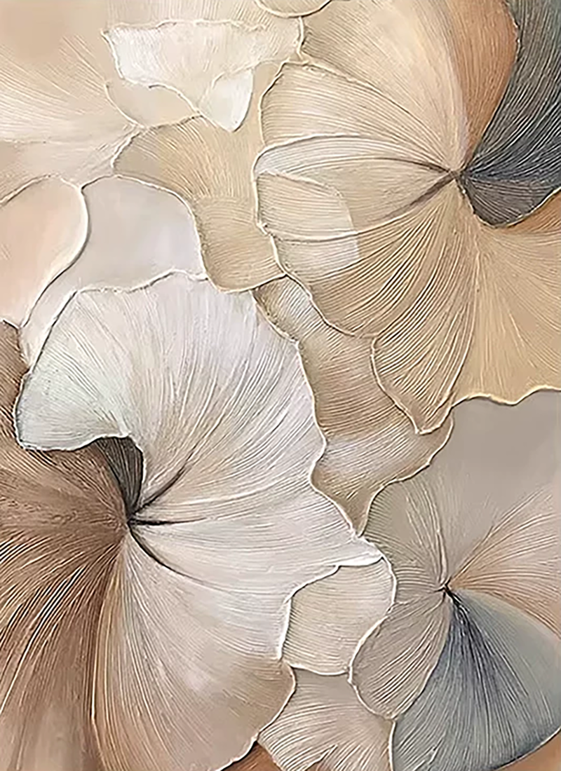 Delicate ginkgo leaves drawn in fine line on a warm beige ground.