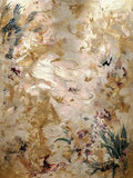 Swirls of gold leaf, pearl and blush with hints of irises and leaves in a dreamy abstract garden