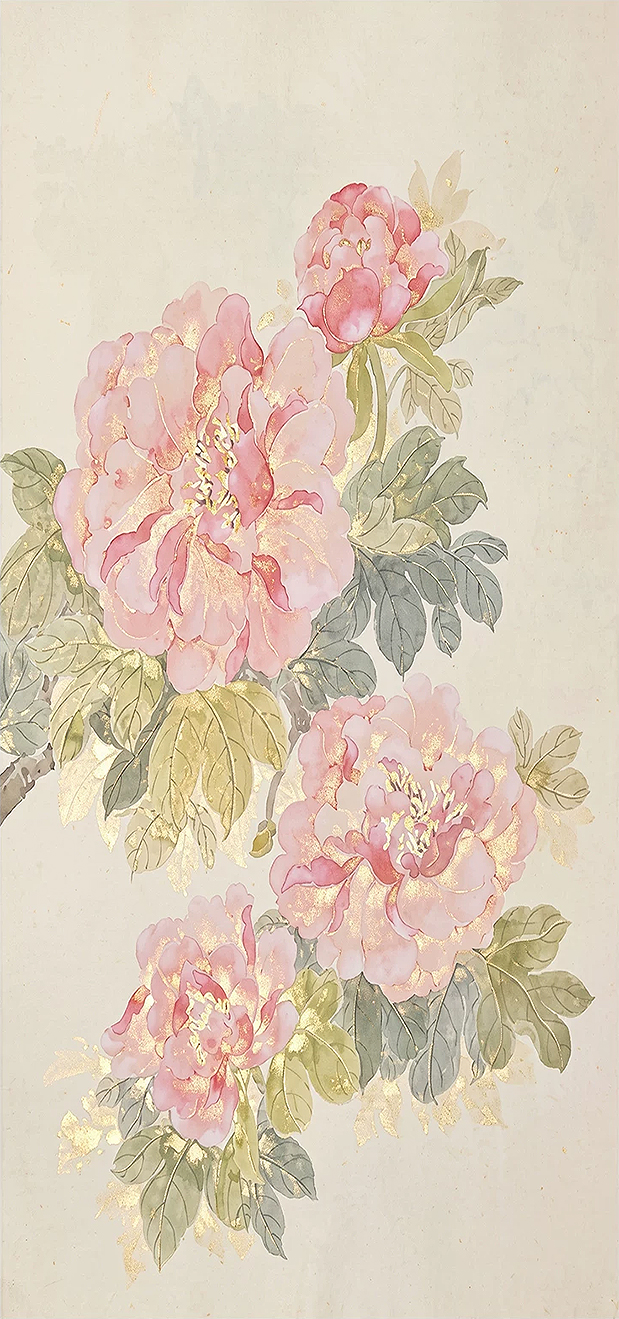 Soft pink peonies on a pale ground in loose watercolor.