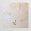 Pearly white wisteria and a small swallow on a soft champagne ground