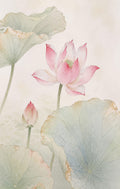 A pink cherry tree with a teal trunk on an embossed gold background