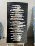 Vertical columns of white clouds stacked on a deep black ground.